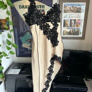 Asymmetrical Black and Cream Lace Dress